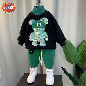 Kledingsets Fleece warme jongens kleding Kids Cartoon herfst Winter Lange mouw Sweatshirts broek Casual Outfits Baby Tracksuit 0 7y 230317