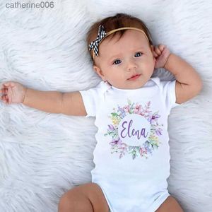Ensembles de vêtements en couronne florale Nouvelle bébé fille personnalisée Vêtements personnalisés de prénom personnalisé Body Baby Shower Nom personnalisé Toddler Jumpsuitl231202