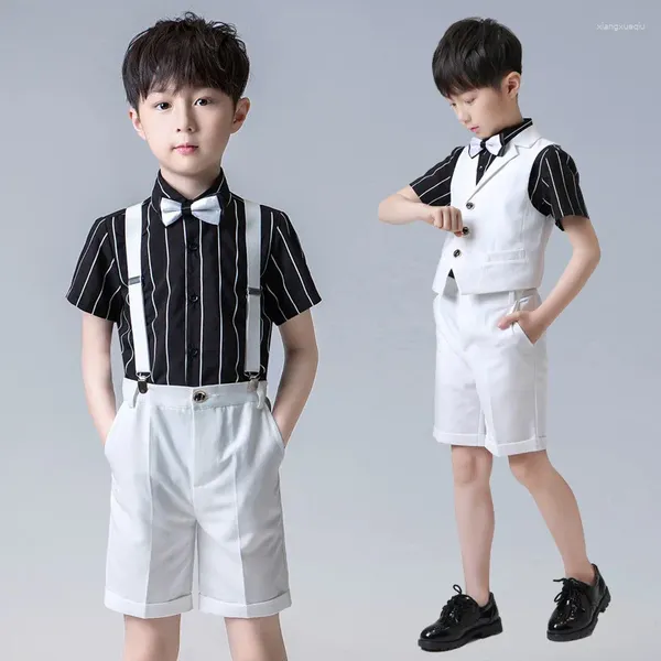 Vêtements Ensemble Flower Boys Formez Mariage Tuxedo Robe Kids Kid Vest Shirts Shorts Tie Set Gentleman Children Graduation Party Costume