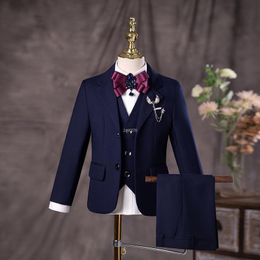 Kleding Sets Bloem Jongens Marineblauw Trouwpak Kinderen Pograaf Set Tiener Verjaardagsfeestje Smoking Jurk Kinderen Afstuderen Podium Kostuum 230809