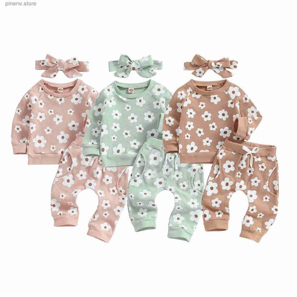 Ensembles de vêtements Focusnorm 0-24M infantile bébé fille automne vêtements ensemble 3pcs fleur imprimé à manches longues sweat-shirt hauts pantalons arc bandeau