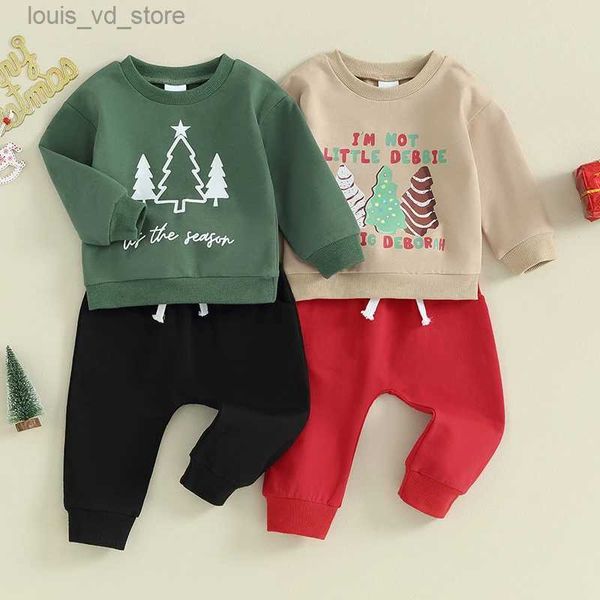 Conjuntos de ropa FOCUSNORM 0-3Y Otoño Bebé Niños Ropa de Navidad Conjuntos de Navidad Árbol de Navidad Impresión de letras Sudadera y pantalones Conjunto T231204