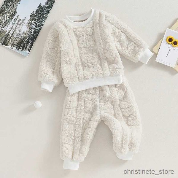 Conjuntos de ropa FOCUSNORM 0-3Y Otoño Invierno Bebés Niños Niñas Ropa Conjuntos 2pcs Oso peludo Manga larga Jersey Sudadera Pantalones R231215