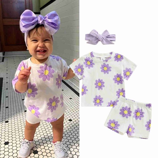 Ensembles de vêtements focusnorm 0-3y belles bébés filles de vêtements d'été ensembles 3 pcs fleurs imprimées à manches courtes