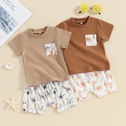 Ensembles de vêtements Focusnorm 0-3y Summer Summer Casual Toddler Boys Vêtements Ténits T-shirt à imprimé animal à manches courtes et shorts élastiques