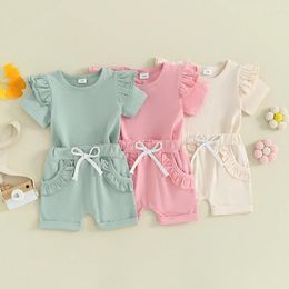 Conjuntos de ropa FocusNorm 0-3y NITDLER Baby Girls Juego de ropa 2pcs Camiseta sólida de manga corta con pantalones cortos de cintura elástica