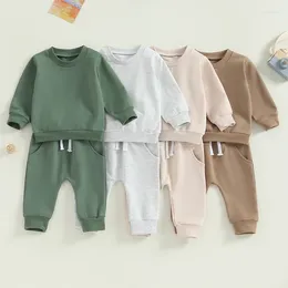 Kledingsets Focusnorm 0-3y Toddler Baby Boys Cleren 2pcs Solid Color Long Sleeve pullover Sweatshirt en elastische broek