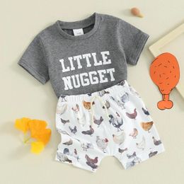 Conjuntos de ropa FocusNorm 0-3y Nitdler Baby Boys Summer Clothes 2 PPC Camiseta de manga corta Camiseta de pollo