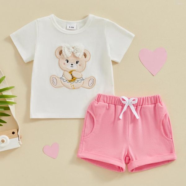 Conjuntos de ropa FocusNorm 0-3y Niñas para bebés Ropa de verano Camisetas de encaje de encaje de manga corta Camisetas bordadas