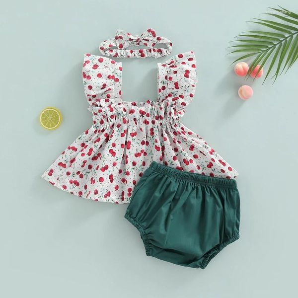 Ensembles de vêtements Focusnorm 0-3Y Toddler Girls Vêtements d'été Volants Cherry Print Tops Solid PP Shorts Bandeau