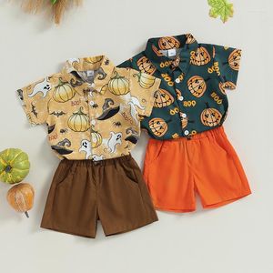 Kleding Sets FOCUSNORM 0-4Y Halloween Kids Jongens Gentleman Kleding 2 stks Pompoen Print Korte Mouw Shirts Shorts