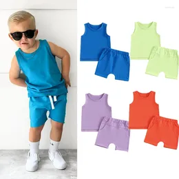 Conjuntos de ropa FocusNorm 0-4y Summer Casual Baby Boys Rops Rops Tops de tanques sólidos sin mangas y pantalones cortos de bolsillo