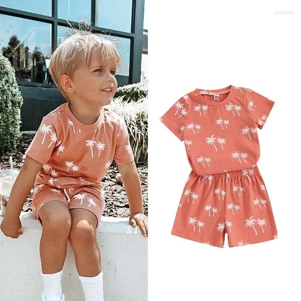 Conjuntos de ropa FOCUSNORM 0-4Y Ropa de verano para niños pequeños 2 piezas Manga corta Árbol tropical Jersey Tops Pantalones cortos