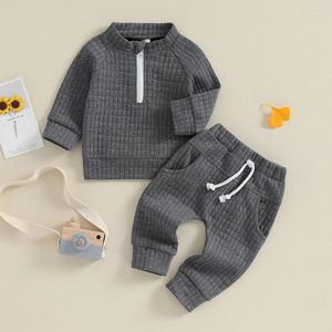 Kledingsets Focusnorm 0-4Y Toddler Kids Boys herfstkleding 2 stks lange mouw zip sweatshirt tops en trekkoord broek