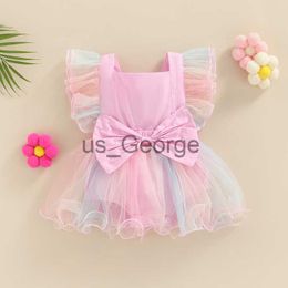 Ensembles de vêtements FOCUSNORM 024M Summer Princess Baby Girls Romper Dress Tie Dye Imprimé Dentelle Fly Sleeve Mesh Tutu Dress Avec Bowknot J230630