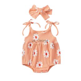 Ensembles de vêtements FOCUSNORM 024M Toddler Baby Girl Cute Romper Set Summer Floral Print Bandage Combinaisons sans manches Stretch Bandeau J230630