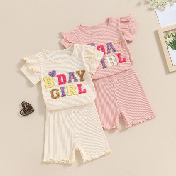 Ensembles de vêtements focusnorm 1-5y Summer Little Girls Clothes Birthdays Short Lettre colorée