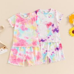 Kledingsets Focusnorm 1-5y Toddler Kids Girls Zomerkleding 2pcs Tie-Dye Print Shirts en Shorts