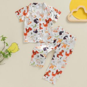 Ensembles de vêtements Focusnorm 1-6y Summer Kids Girls Boys 2pcs Pajamas Vêtements Set Short Rooster Print Button Down et Pantalon