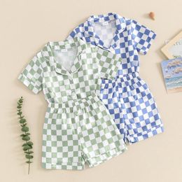 Conjuntos de ropa Focusnorm 1-6y niños niños niños de verano ropa de verano 2pcs tablero de ajuste estampado cuadrado