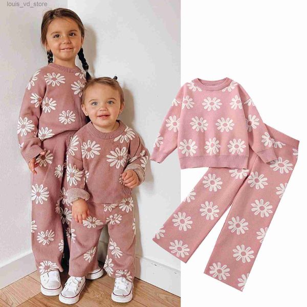 Conjuntos de ropa FOCUSNORM 1-6Y Invierno Niño Niños Niñas Ropa de abrigo Conjuntos Girasoles Punto Manga larga Suéter Tops + Pantalones de pierna ancha T231204