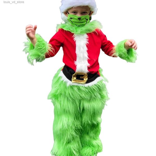 Conjuntos de ropa FOCUSNORM 2-7Y Niño Niños Niñas Niños Navidad Cosplay Traje Conjuntos de ropa Peludo con capucha Santa Claus Tops Pantalones de piel verde T231204