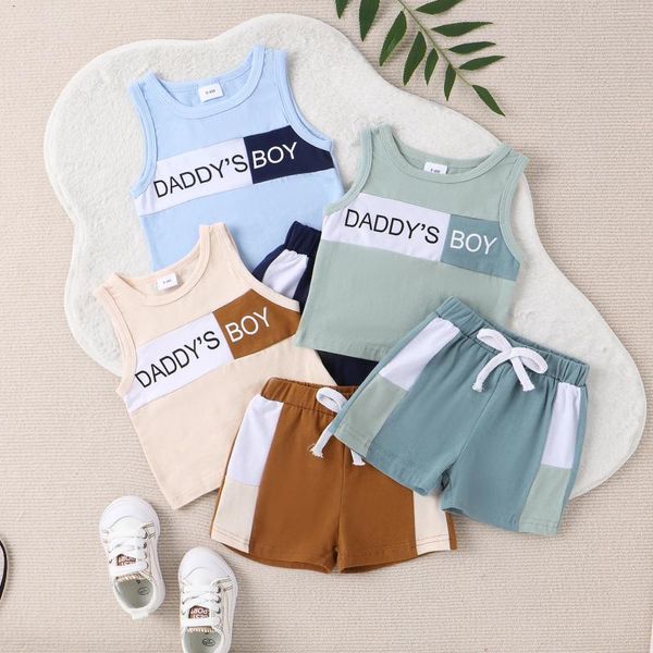 Ensembles de vêtements Focusnorm 2pcs Baby Boys Boys Set 0-3y Couleur sans manches Patchwork Letter Imprimer le débardeur