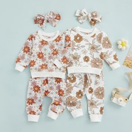 Ensembles de vêtements focusnorm 3pcs bébé filles vêtements sucrés 0-3 ans fleurs imprimées à manches longues pull sweat-shirt tops pantalon élastique