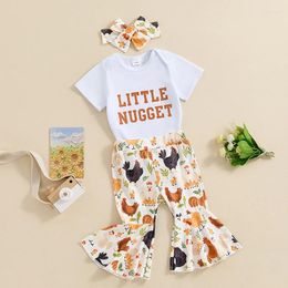 Kleding sets focusnorm 3 stcs mooie babymeisjes zomerkleding 0-18m letter afdrukken korte mouwen romper kip flare broek hoofdband