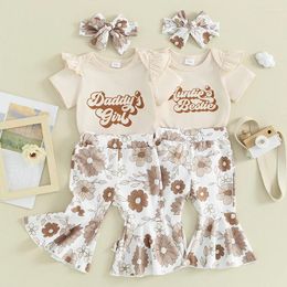 Ensembles de vêtements Focusnorm 3pcs Toddler Baby Girls Summer Vêtements Tenues Lettre Print Sleve Rompers Floral Flare Pant