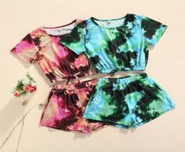 Ensembles de vêtements Focusnorm 49y Summer Casual Kids Girls Vêtements 2pcs Tiedye Imprimé à manches courtes T-shirts Short5706757