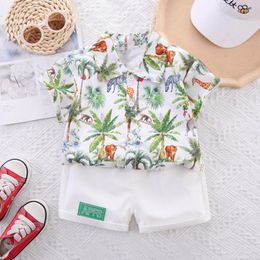 Conjuntos de ropa para bebés, niños, camiseta de verano con estampado de animales de dibujos animados, conjunto de 2 uds. De ropa de playa para niños de 1, 2, 3, 4 y 5 años, ropa para niños