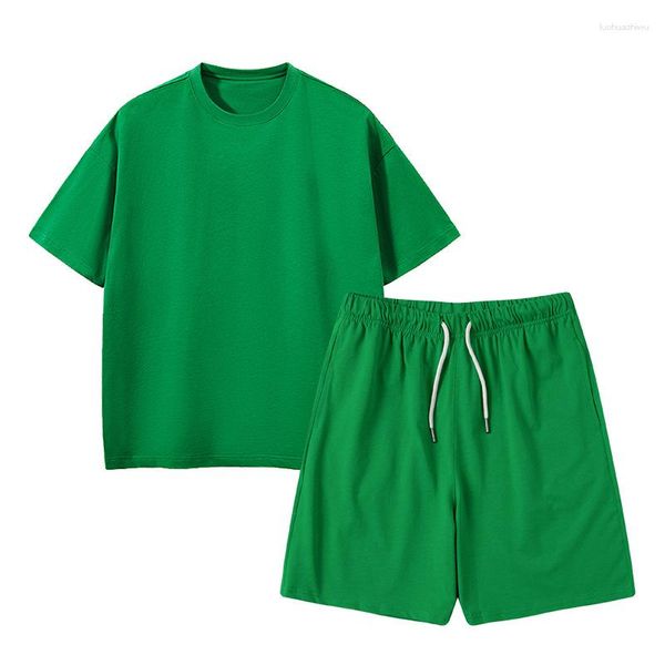 Ensembles de vêtements pour garçons 220g de haute qualité short en coton T-shirt deux pièces adolescents enfants survêtement été lâche décontracté solide filles tenues