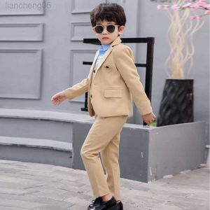 Ensembles de vêtements formels enfants couleur unie robe costume ensemble fleur garçons fête performance mariage venez enfants blazer gilet pantalon 3pcs vêtements ensemble W0222