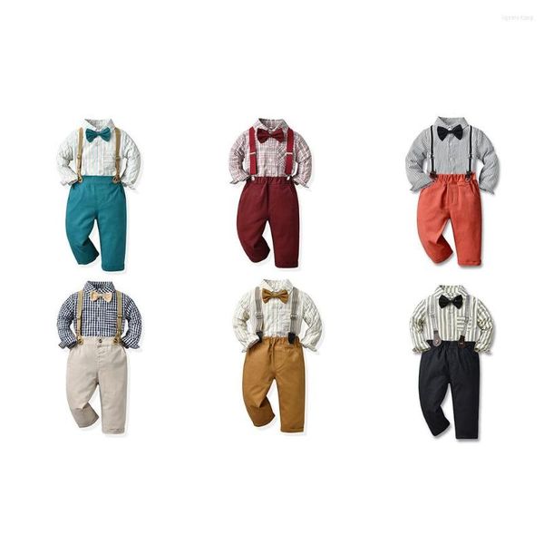 Ensembles de vêtements Vêtements formels pour garçons Enfants Toddler Wedding Outfit Gentleman Costume Set Robe Chemise Bow Tie Jarretelles Pantalon Bébé Garçon Costumes