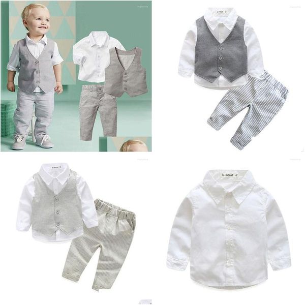 Conjuntos de ropa formal para bebé nacido fiesta y boda niños ropa conjunto algodón niño traje chaleco camisa pantalón 2023 gota entregar dhcti