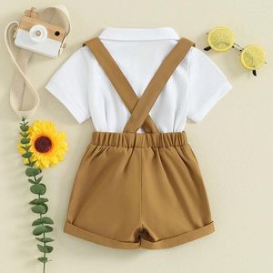 Kledingsets formele heer babyjongen Suspender Shorts Outfit korte mouw knop Down Bowtie Shirt Romper en set