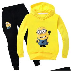 Kleding sets grappige cartoon schattige minions baby winter kleren print kawaii peuter jongens meisje herfst kinderen gele outfit 201127 drop deli dho9g