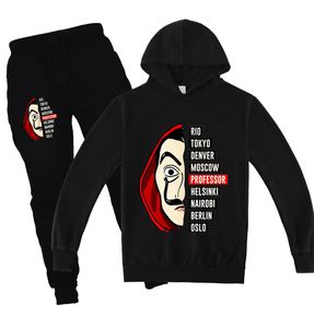 Kledingsets Funny Money Heist Print Sweatshirt en broek Tweedelige set TV-serie House of Paper Herfst Warm Jongens Kinderkleding Meisjes Roupas 230630