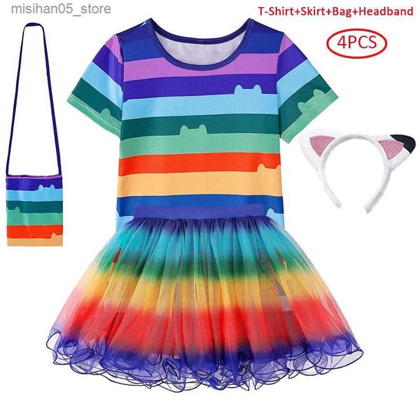 Ensembles de vêtements Gabby Dollhouse T-shirt + ski + sac Enfant Childrens Summer Girl Gabby Cat Carnaval Rôle Costume Costume de fête d'anniversaire 4-10 ans Q240425