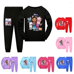 Conjuntos de ropa Gabbys Dollhouse Cats Disfraz Niños Dibujos animados Pijama Bebé Niñas Manga larga Camiseta Pantalones 2pcs Adolescente Niños Casaul Ropa de dormir