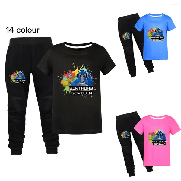 Conjuntos de ropa Juego Gorilla Tag Monkey Cloth Kids Camiseta de manga corta Pantalones 2 PCS Juego de niñas de algodón Sportsuit de algodón Sportsuit para adolescentes