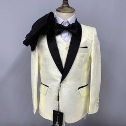 Conjuntos de ropa Gaun Pesta Pernikahan Anak Potong Setelan Set Kom Pesta Pertunjukan Anak Laki-laki Kualitas Terbaik Baju Rompi Blazer Jacquard Gelap untuk
