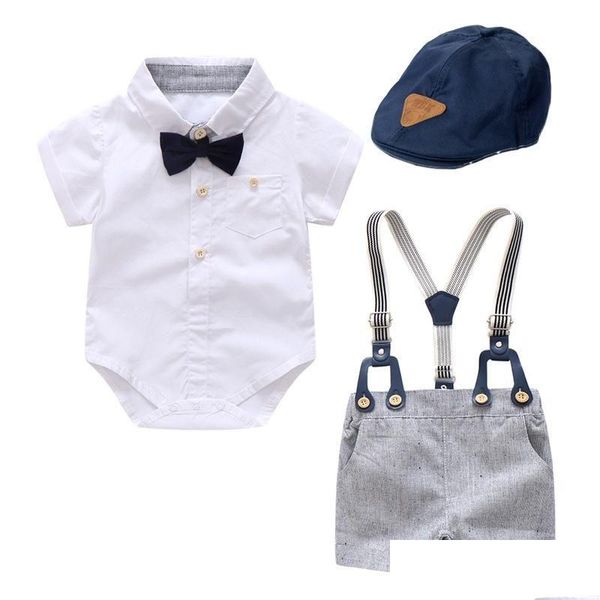 Conjuntos de ropa Gentleman Baby Boy Traje de verano Moda 0-24 meses Fiesta infantil Bautismo Navidad Niños Ropa para niños 3 piezas Entrega de gota M DHFMT