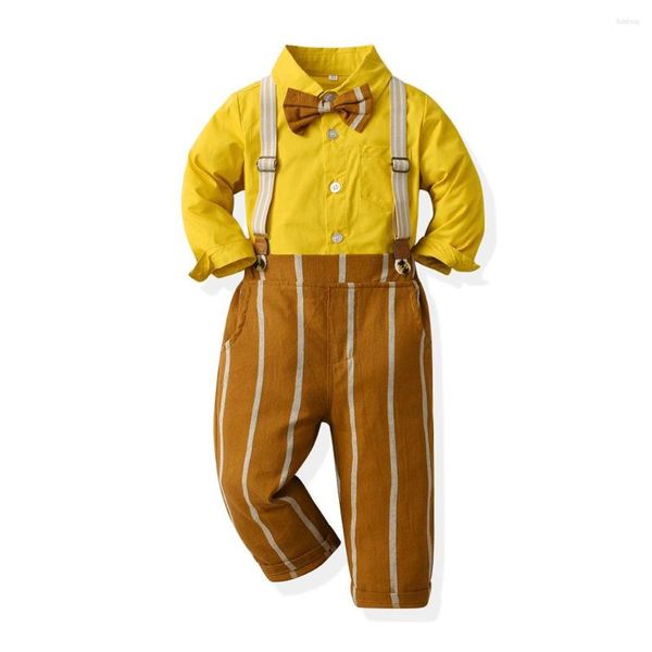 Ensembles de vêtements Gentleman Boy Outfits Haute Qualité Enfants Fête D'anniversaire Vêtements Chemise Solide Avec Pantalon Rayé 1-9 Ans Enfants Costumes Formels