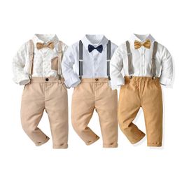 Kledingsets Gentleman Kleding voor Kids Boy 1 2 3 4 5 6 7 -jarige kinderen Blouse Suspender Pants Kinderen Bruin trouwpak Verjaardagsuitrusting W230210