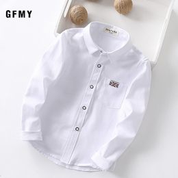 Kids Shirts GFMY Lente Oxford Textiel Katoen Effen kleur Roze Zwart Jongens wit Shirt 3T-14T Britse stijl Childrens Tops 230531