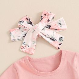 Kledingsets Ginevsal Big Sister Little Matching Outfit Crewneck Short Sleeve Letter T Shirt Floral Shorts Headband 3pcs Set