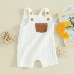 Kledingsets Ginevsal Infant Born Baby Boys Girls Cotton Linen Pocket Mouwloze Romper Suspenders Jumpsuit overalls Zomerkleding