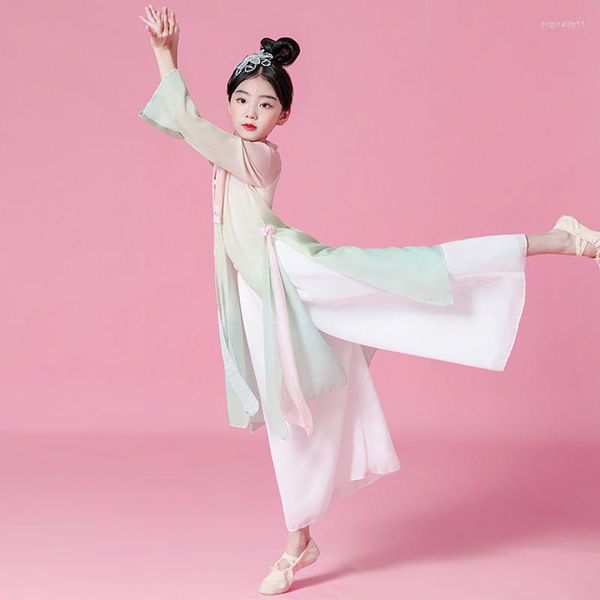 Conjuntos de ropa para niña, ropa de actuación de danza clásica, elegante ventilador de entrenamiento de estilo chino para niños, 3 piezas LE435